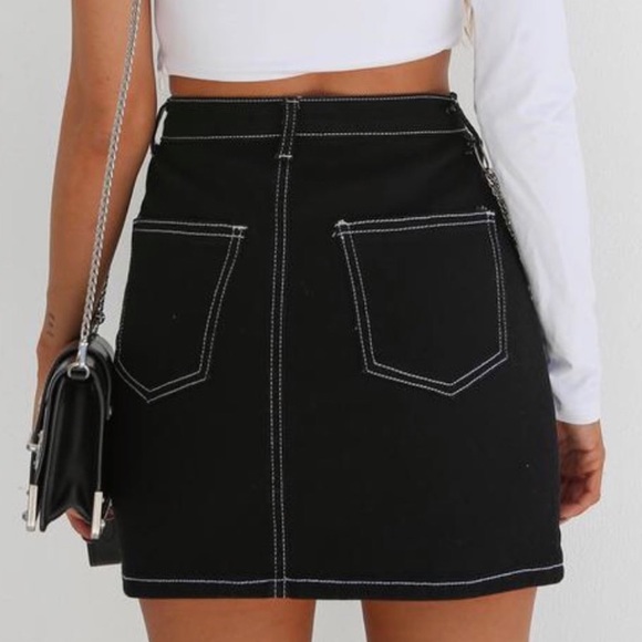 TIGER MIST BLACK DENIM CHAIN SKIRT - Picture 3 of 6